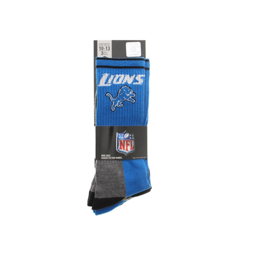 Detroit Lions Socks Fits Mens Shoe Sizes 7-12 Football Crew Length 3 Pairs - Picture 2 of 2